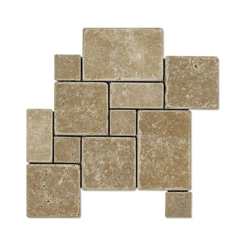 Noce Travertine Tumbled Mini Pattern Mosaic Tile